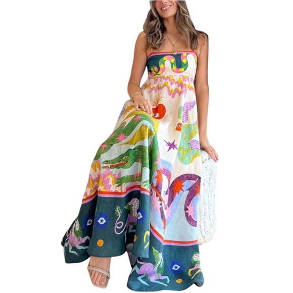 Boho Dragon, Snake, and Heart Print Maxi Dress - Picture 4 of 10